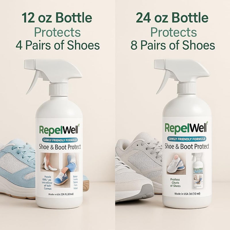 RepelWell Shoe & Boot Stain & Water Repellent (12oz) Eco-Friendly, Pet-Safe Spray Keeps Fabric, Leather & Suede Clean & Dry - Image 1